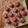 Beef stew meat on butcher paper