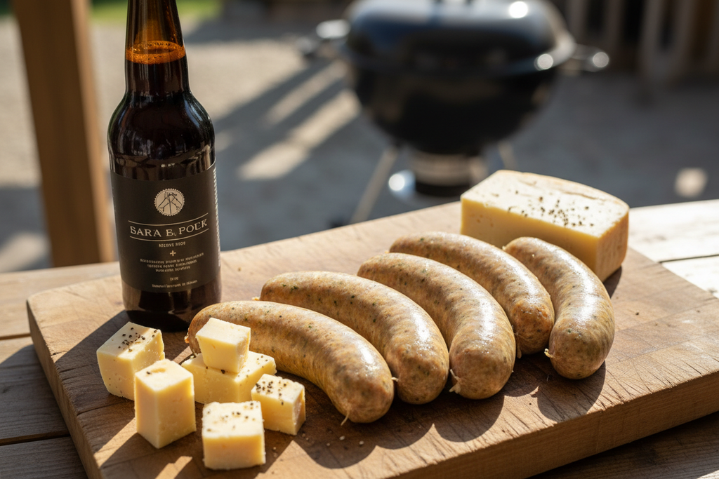 Beer Cheese Beef Bratwurst with Beer and Cheese