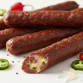 Close-up of grass-fed beef sticks with jalapeño cheese