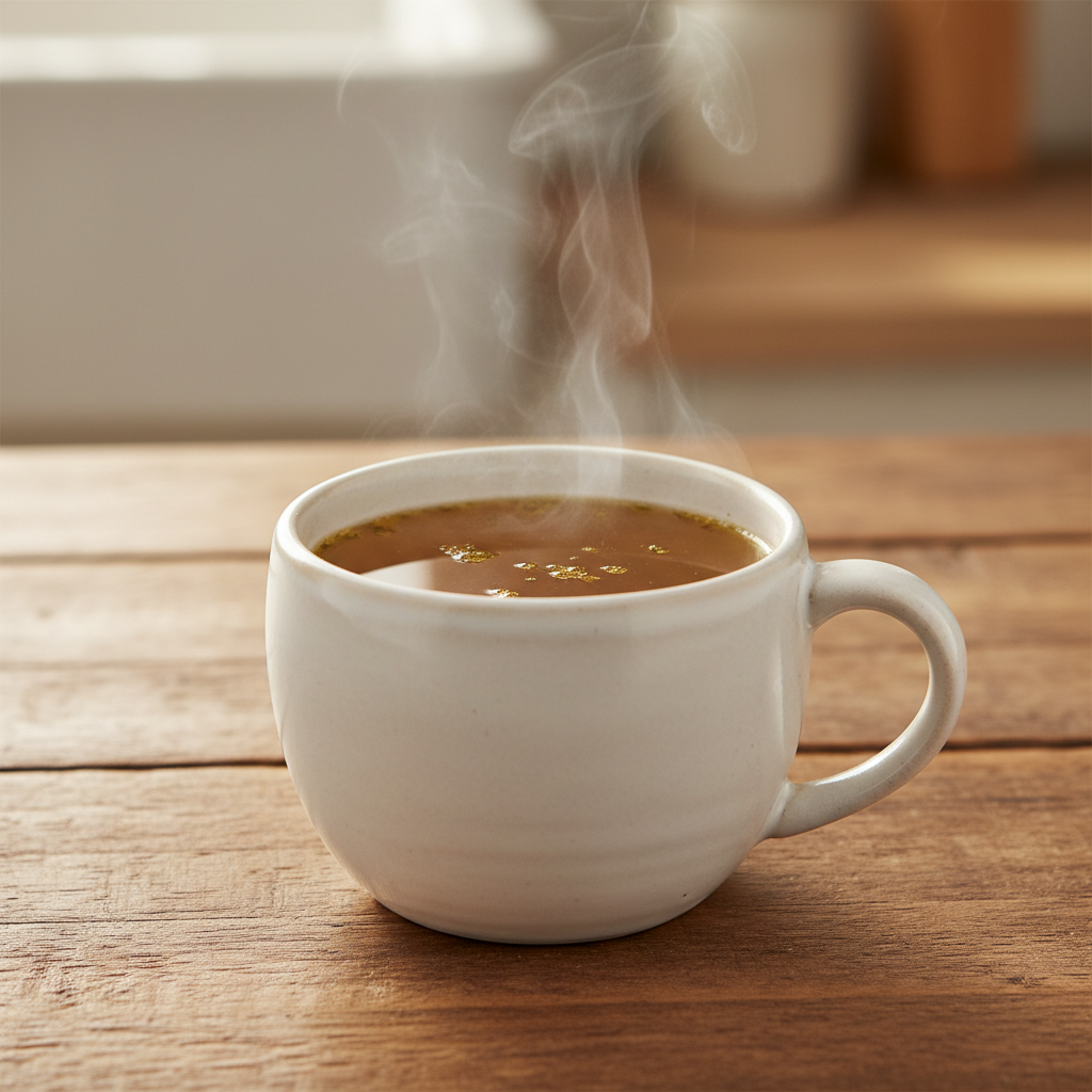 Grass-fed beef bone broth in ceramic mug